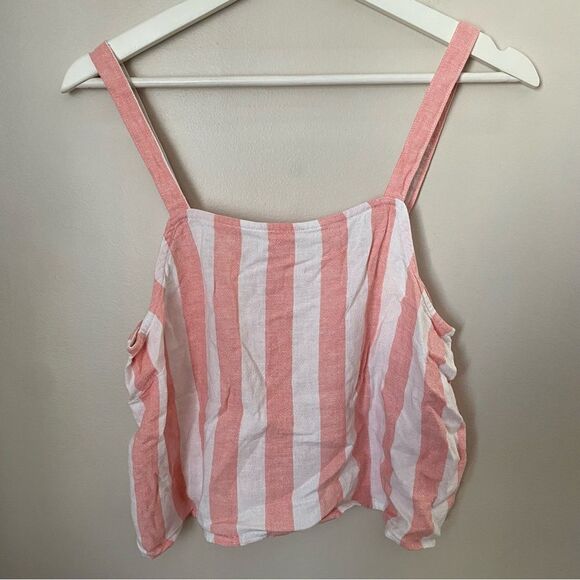 Abound Tops - Abound Tank Top Cropped Stripes Pink White Vertical Neutral Linen Rayon Casual
